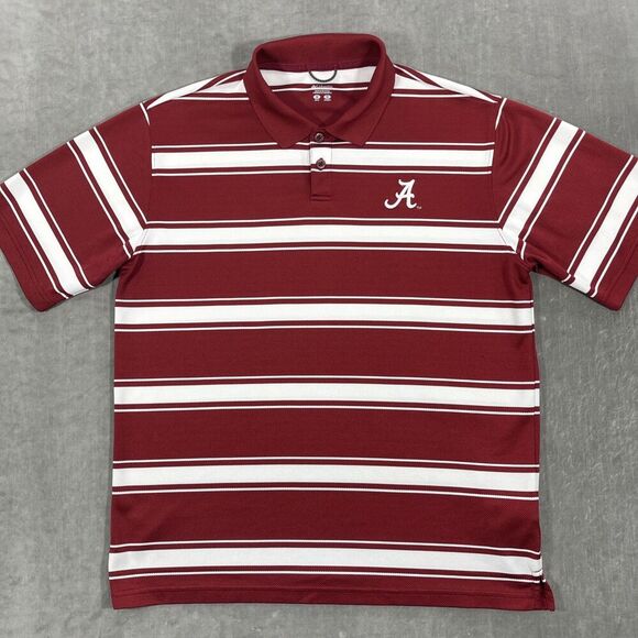 Alabama‎ Crimson Tide Columbia Mens Medium Red Stripe Logo Polo Shirt - Picture 1 of 9